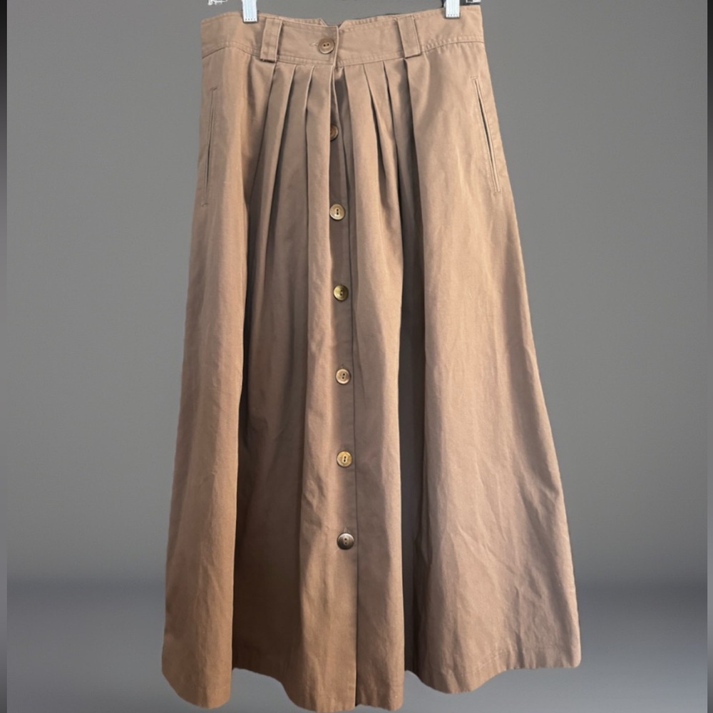 Vintage  Silvercord Tan Button-Front pleated Skirt
